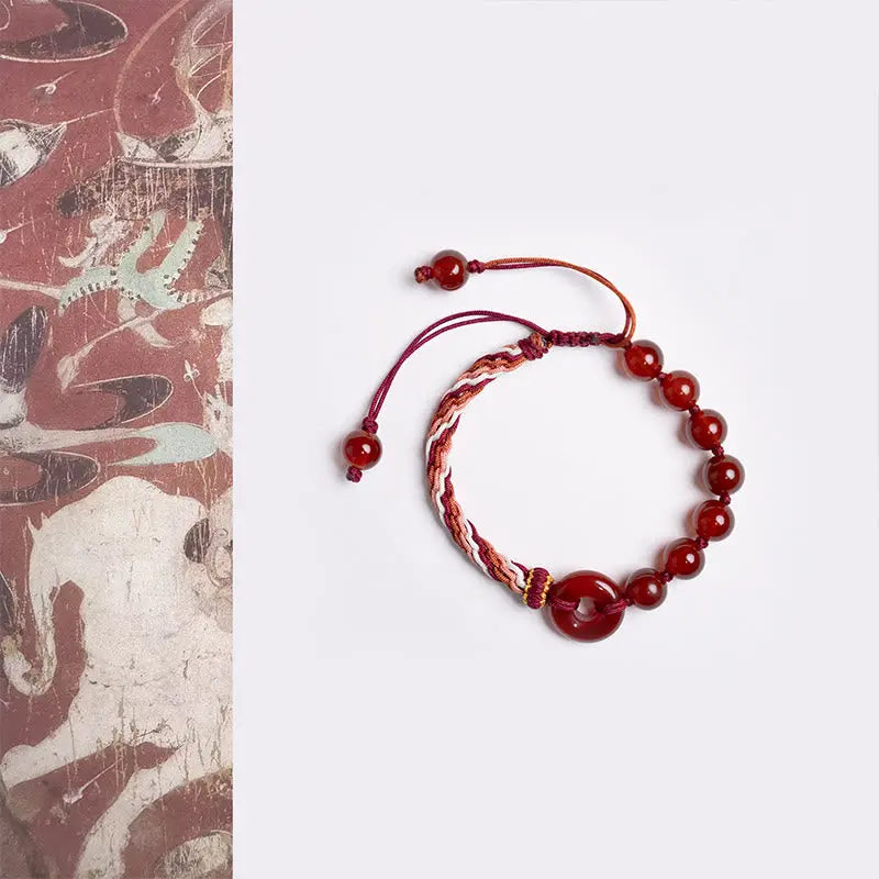 Fortune Jewel Natural Red Agate Peace Buckle Logical Thinking Red Rope Bracelet Fortune Jewel
