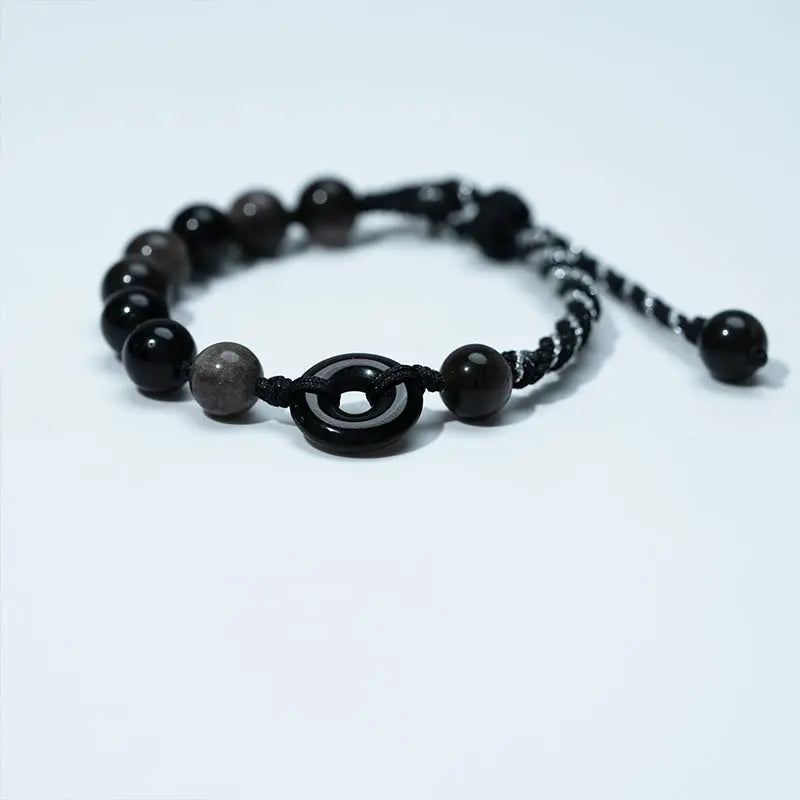 Fortune Jewel Natural Black Obsidian Peace Buckle Purification Black Rope Bracelet Fortune Jewel