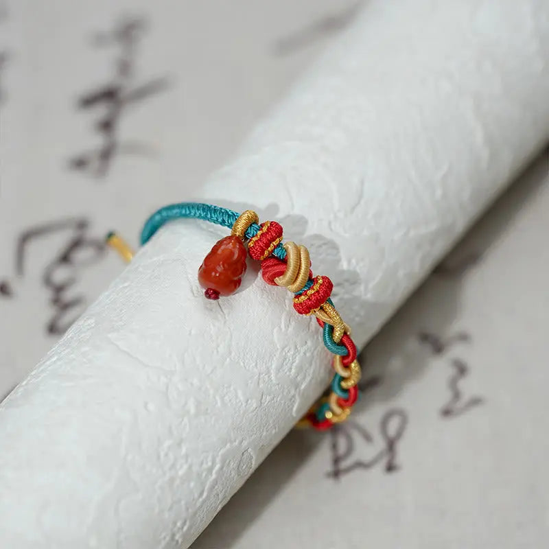 Fortune Jewel Natural Red Agate Pixiu Confidence Four-strand Braid Rope Bracelet Fortune Jewel