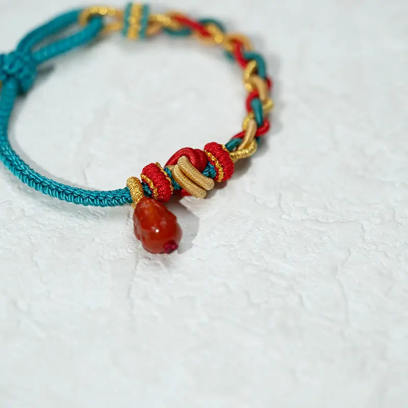 Fortune Jewel Natural Red Agate Pixiu Confidence Four-strand Braid Rope Bracelet Fortune Jewel