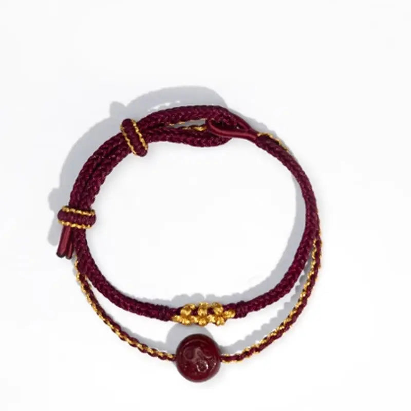 Fortune Jewel Peach Blossom Knot Cinnabar Beads Eight-strand Braid Blessing Bracelet Fortune Jewel