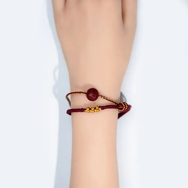 Fortune Jewel Peach Blossom Knot Cinnabar Beads Eight-strand Braid Blessing Bracelet Fortune Jewel