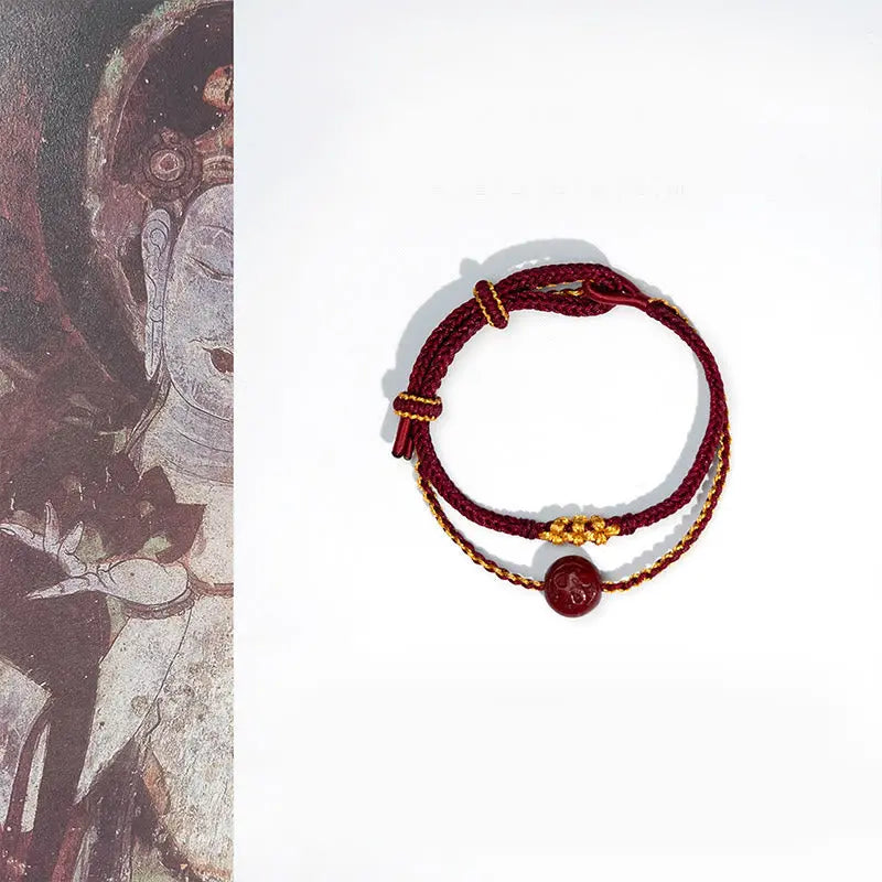 Fortune Jewel Peach Blossom Knot Cinnabar Beads Eight-strand Braid Blessing Bracelet Fortune Jewel