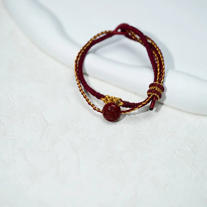 Fortune Jewel Peach Blossom Knot Cinnabar Beads Eight-strand Braid Blessing Bracelet Fortune Jewel