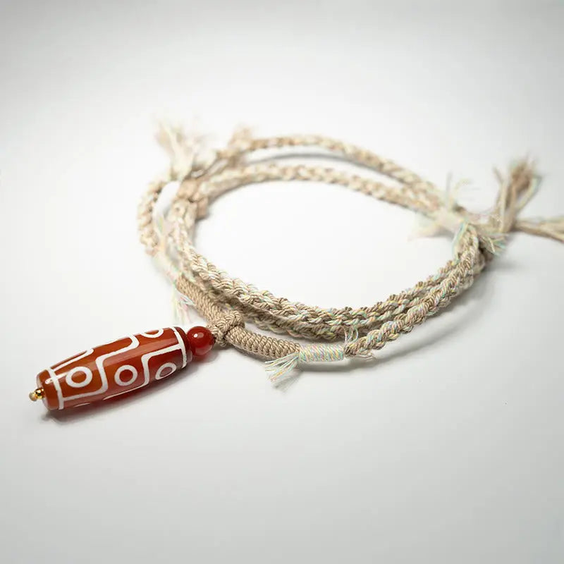 Fortune Jewel Natural Red Agate Nine-eye Dzi Bead Power Rope Bracelet Fortune Jewel