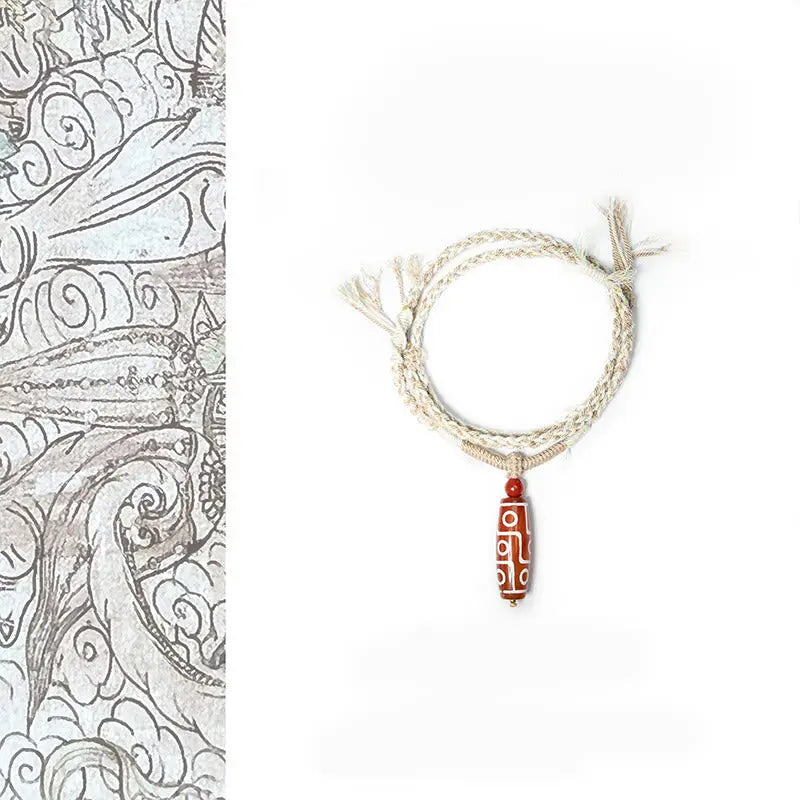 Fortune Jewel Natural Red Agate Nine-eye Dzi Bead Power Rope Bracelet Fortune Jewel