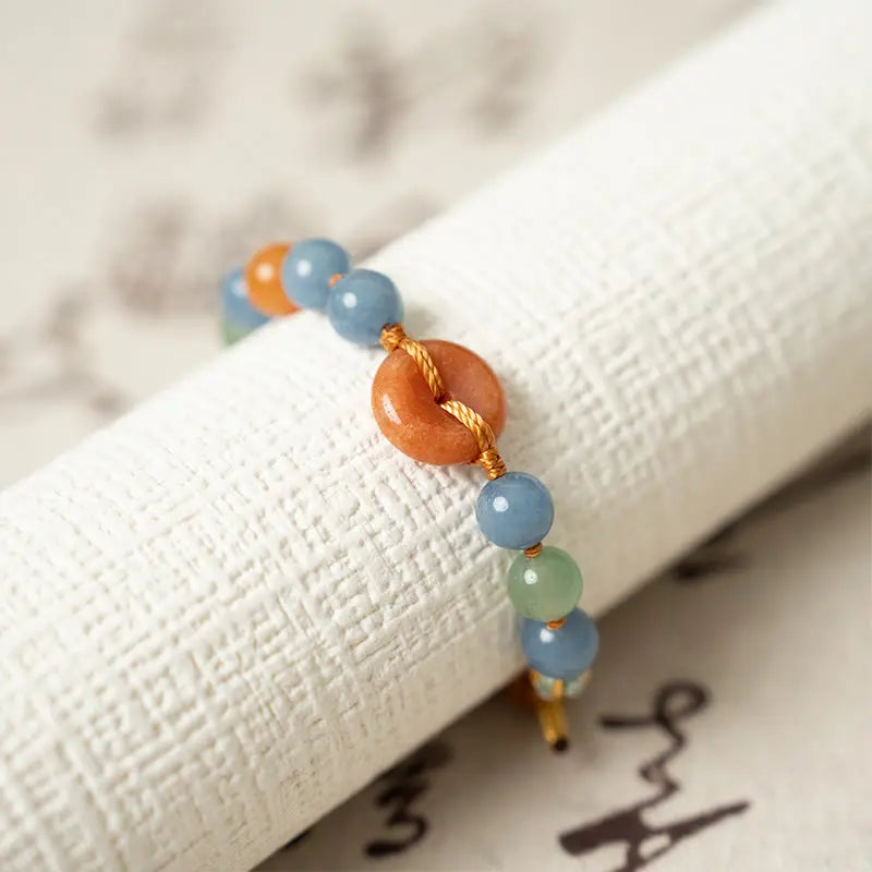 Fortune Jewel Colored Aventurine Peace Buckle Cure Bracelet Fortune Jewel