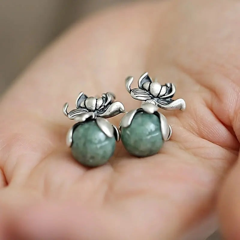 Fortune Jewel Lotus Round Bead Copper Enlightenment Earrings Fortune Jewel