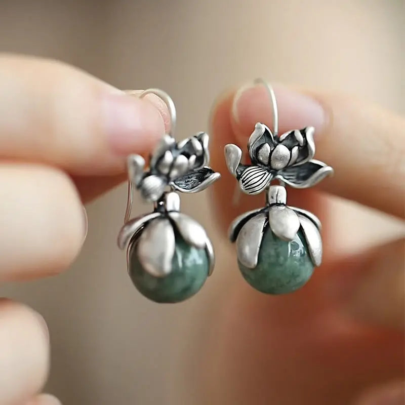 Fortune Jewel Lotus Round Bead Copper Enlightenment Earrings Fortune Jewel