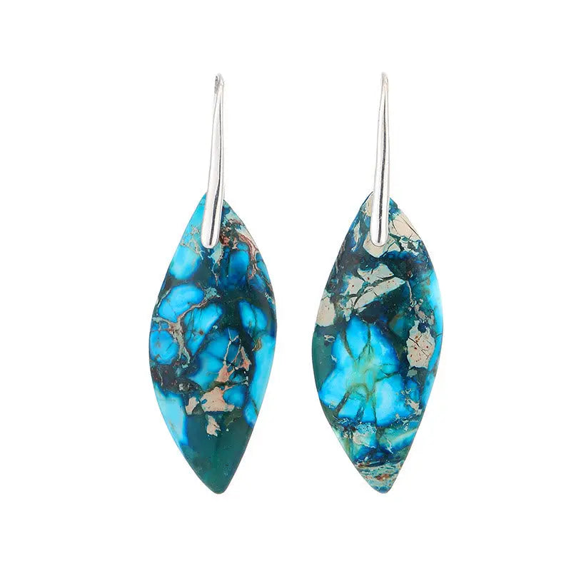 Fortune Jewel Natural Emperor Stone Water Drop Leaf Shape Happiness Earrings Fortune Jewel