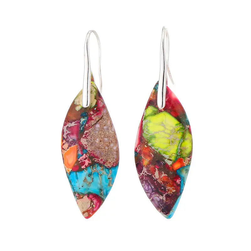 Fortune Jewel Natural Emperor Stone Water Drop Leaf Shape Happiness Earrings Fortune Jewel