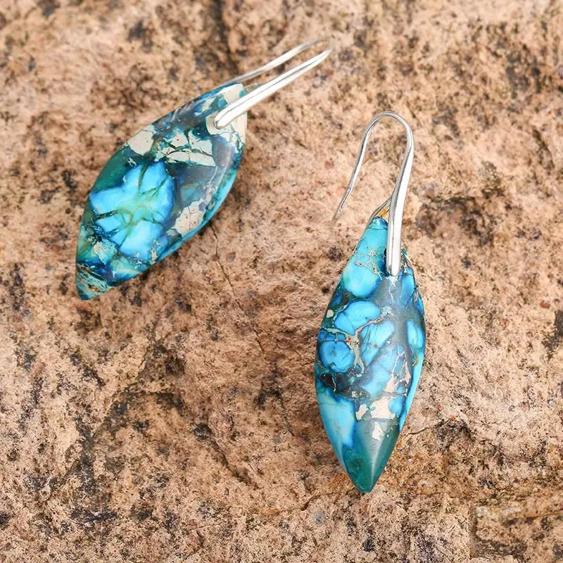Fortune Jewel Natural Emperor Stone Water Drop Leaf Shape Happiness Earrings Fortune Jewel