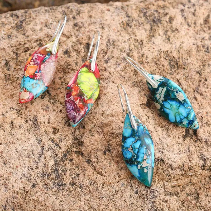 Fortune Jewel Natural Emperor Stone Water Drop Leaf Shape Happiness Earrings Fortune Jewel