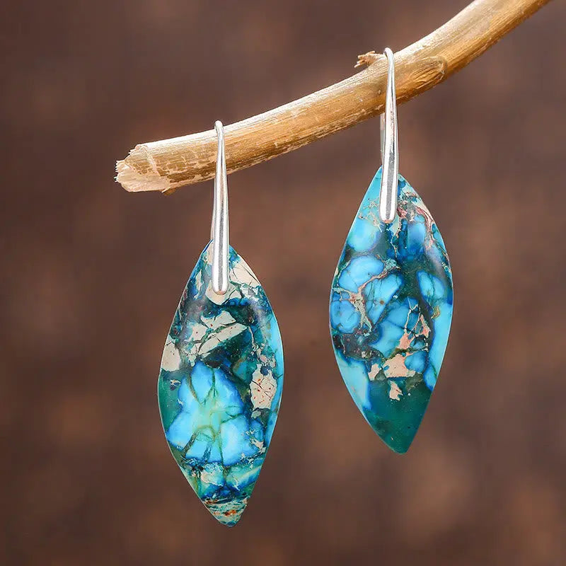 Fortune Jewel Natural Emperor Stone Water Drop Leaf Shape Happiness Earrings Fortune Jewel