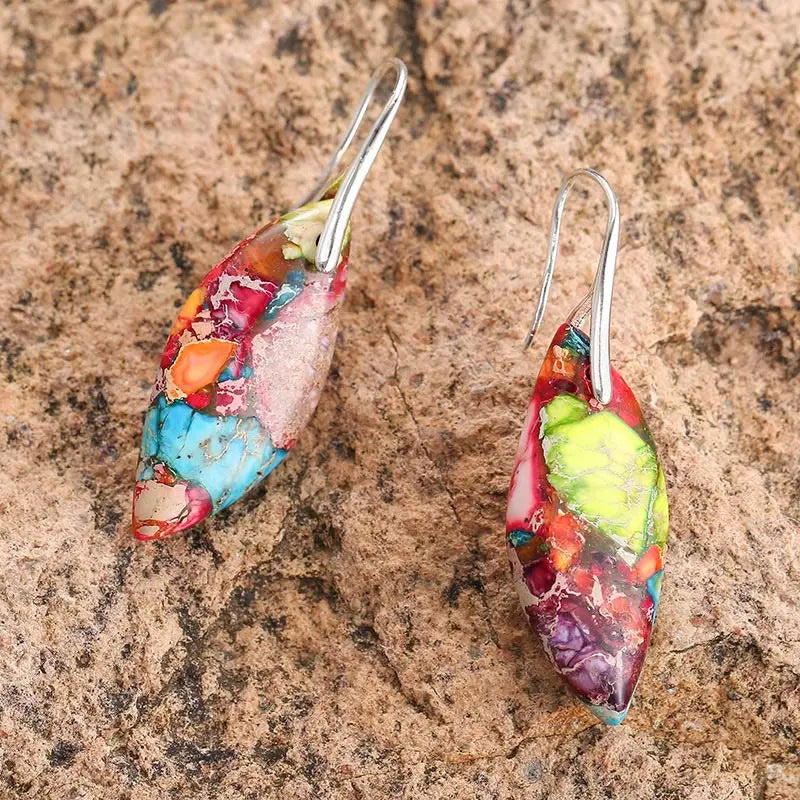 Fortune Jewel Natural Emperor Stone Water Drop Leaf Shape Happiness Earrings Fortune Jewel