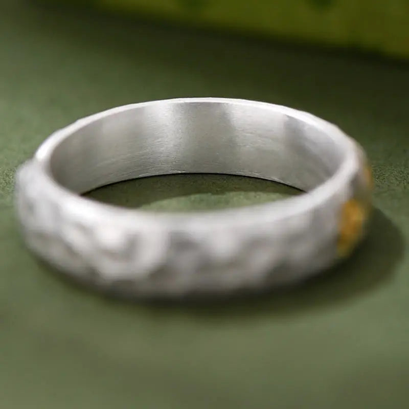 Fortune Jewel Hammer Pattern Om Mani Padme Hum Copper Plated Silver Wealth Ring Fortune Jewel