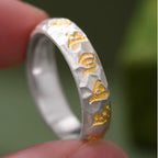 Fortune Jewel Hammer Pattern Om Mani Padme Hum Copper Plated Silver Wealth Ring Fortune Jewel