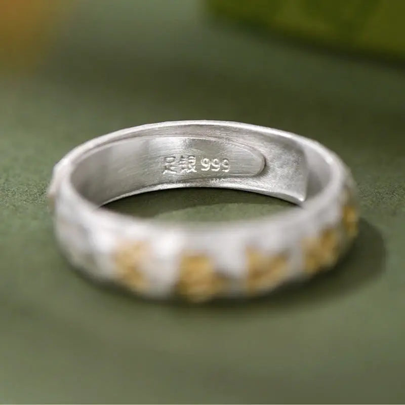 Fortune Jewel 999 Sterling Silver Hammer Pattern Om Mani Padme Hum Balance Ring Fortune Jewel