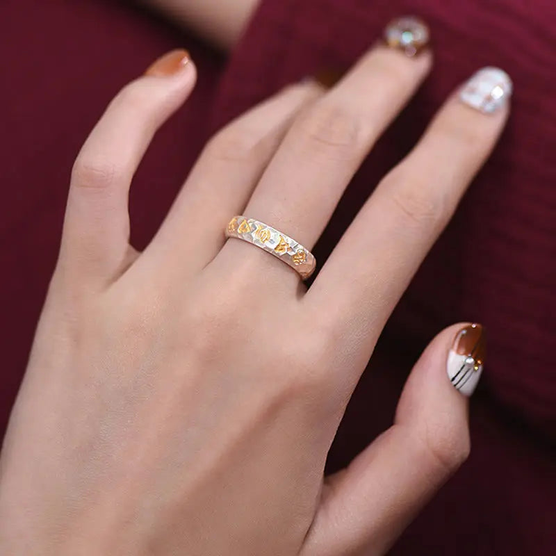 Fortune Jewel 999 Sterling Silver Hammer Pattern Om Mani Padme Hum Balance Ring Fortune Jewel