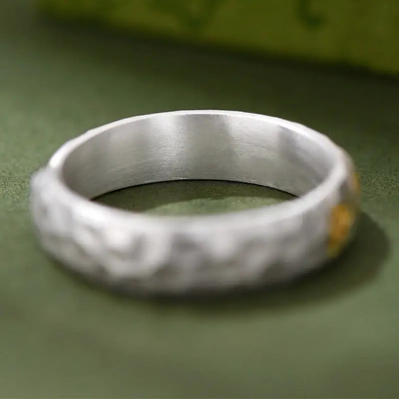Fortune Jewel 999 Sterling Silver Hammer Pattern Om Mani Padme Hum Balance Ring Fortune Jewel
