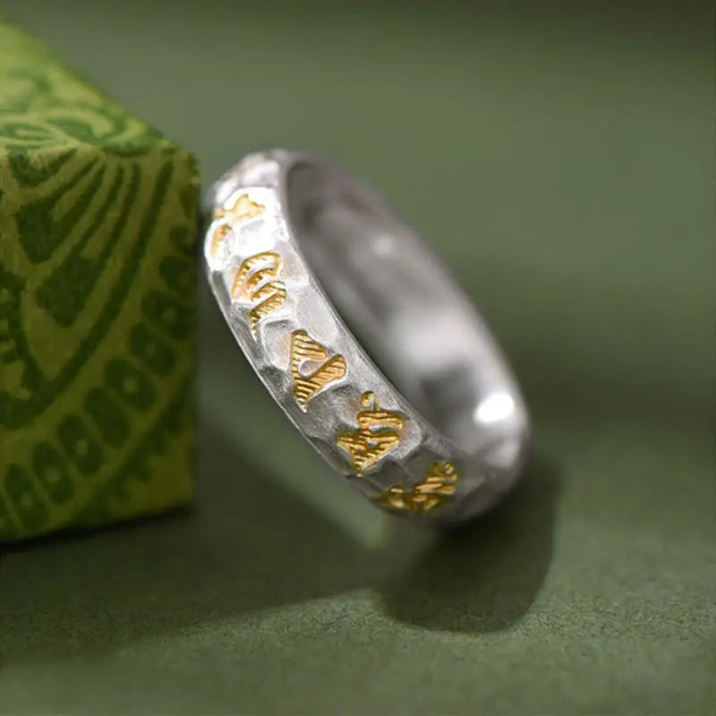 Fortune Jewel 999 Sterling Silver Hammer Pattern Om Mani Padme Hum Balance Ring Fortune Jewel