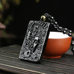 Fortune Jewel Natural Black Obsidian Buddha Devil Pattern Strength Necklace Pendant Fortune Jewel