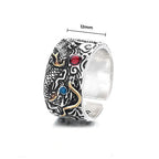 Fortune Jewel Vintage Dragon Pattern Copper Plated Silver Balance Ring Fortune Jewel