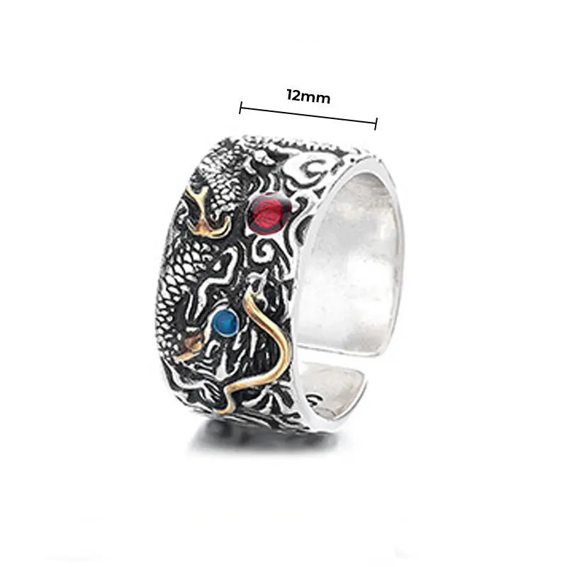 Fortune Jewel Vintage Dragon Pattern Copper Plated Silver Balance Ring Fortune Jewel