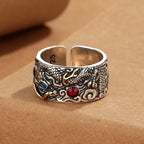 Fortune Jewel Vintage Dragon Pattern Copper Plated Silver Balance Ring Fortune Jewel