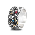 Fortune Jewel Vintage Dragon Pattern Copper Plated Silver Balance Ring Fortune Jewel