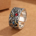 Fortune Jewel Vintage Dragon Pattern Copper Plated Silver Balance Ring Fortune Jewel