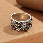 Fortune Jewel Vintage Dragon Pattern Copper Plated Silver Balance Ring Fortune Jewel