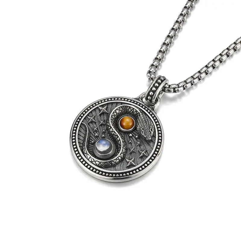 Fortune Jewel Snake Yin Yang Symbol Copper Wealth Necklace Pendant Fortune Jewel