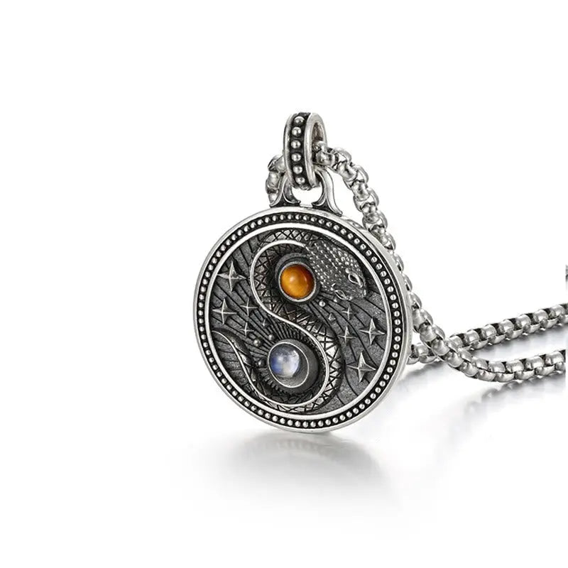 Fortune Jewel Snake Yin Yang Symbol Copper Wealth Necklace Pendant Fortune Jewel