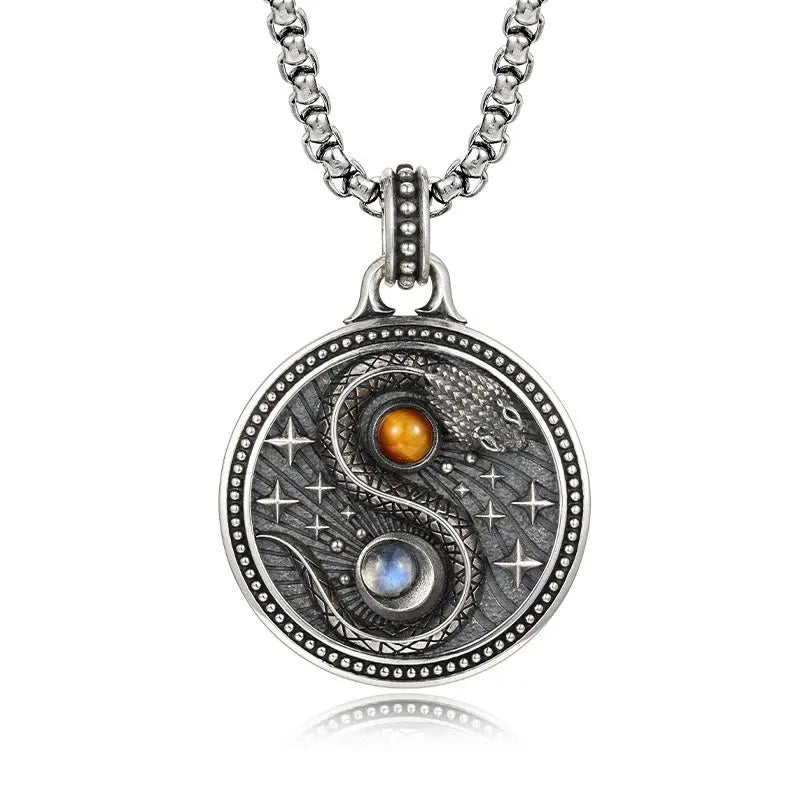 Fortune Jewel Snake Yin Yang Symbol Copper Wealth Necklace Pendant Fortune Jewel