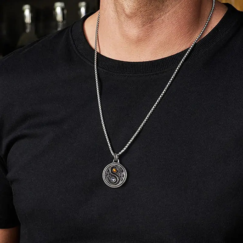 Fortune Jewel Snake Yin Yang Symbol Copper Wealth Necklace Pendant Fortune Jewel