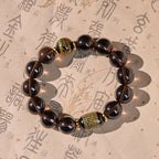 Fortune Jewel Ice Obsidian Gold-stamped Sanskrit Courage Bracelet