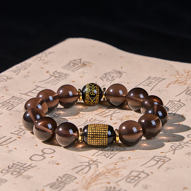 Fortune Jewel Ice Obsidian Gold-stamped Sanskrit Courage Bracelet