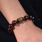 Fortune Jewel Ice Obsidian Gold-stamped Sanskrit Courage Bracelet