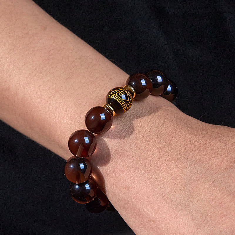 Fortune Jewel Ice Obsidian Gold-stamped Sanskrit Courage Bracelet
