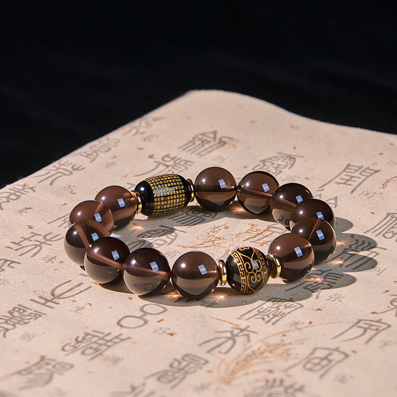 Fortune Jewel Ice Obsidian Gold-stamped Sanskrit Courage Bracelet