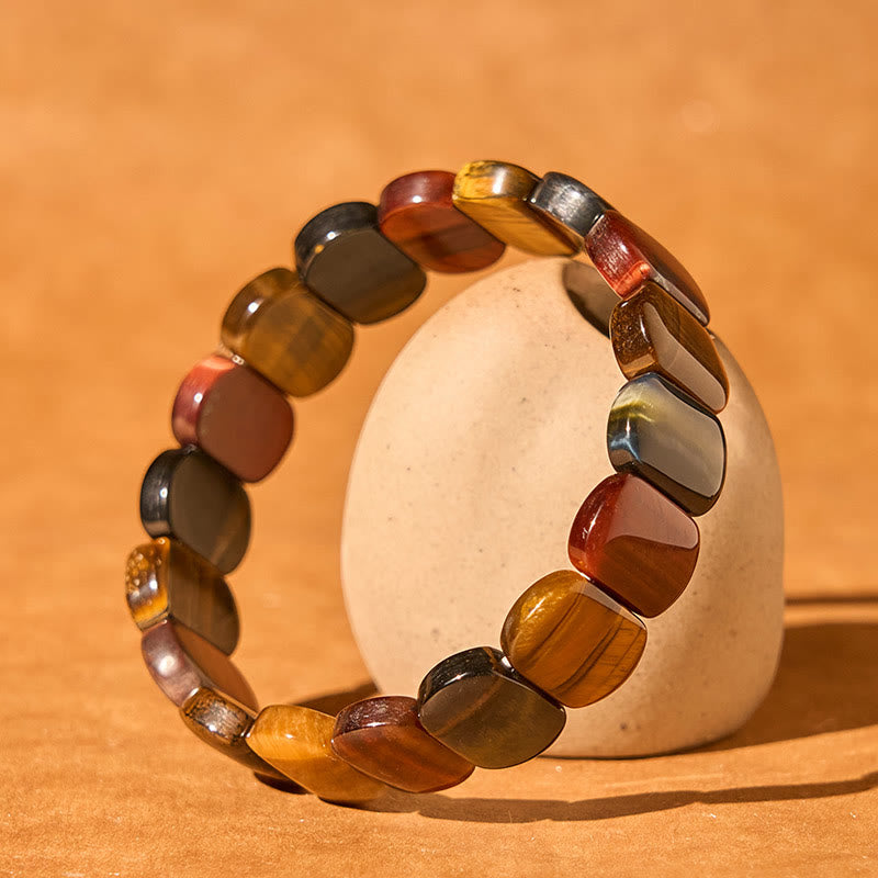 Fortune Jewel Natural Colored Tiger Eye Oval Beads Strength Bracelet