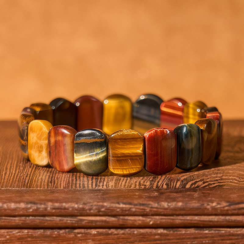 Fortune Jewel Natural Colored Tiger Eye Oval Beads Strength Bracelet