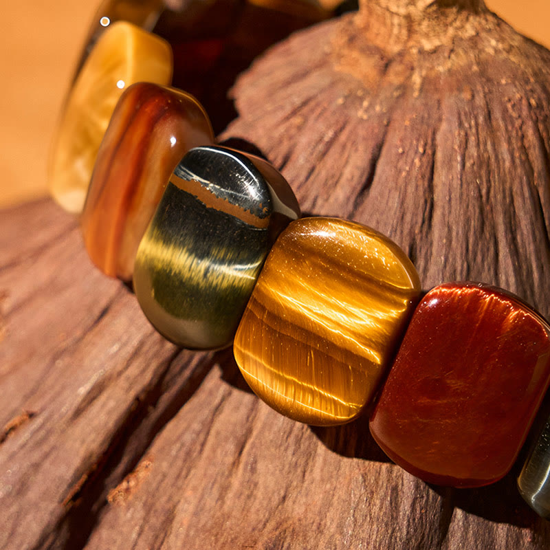 Fortune Jewel Natural Colored Tiger Eye Oval Beads Strength Bracelet
