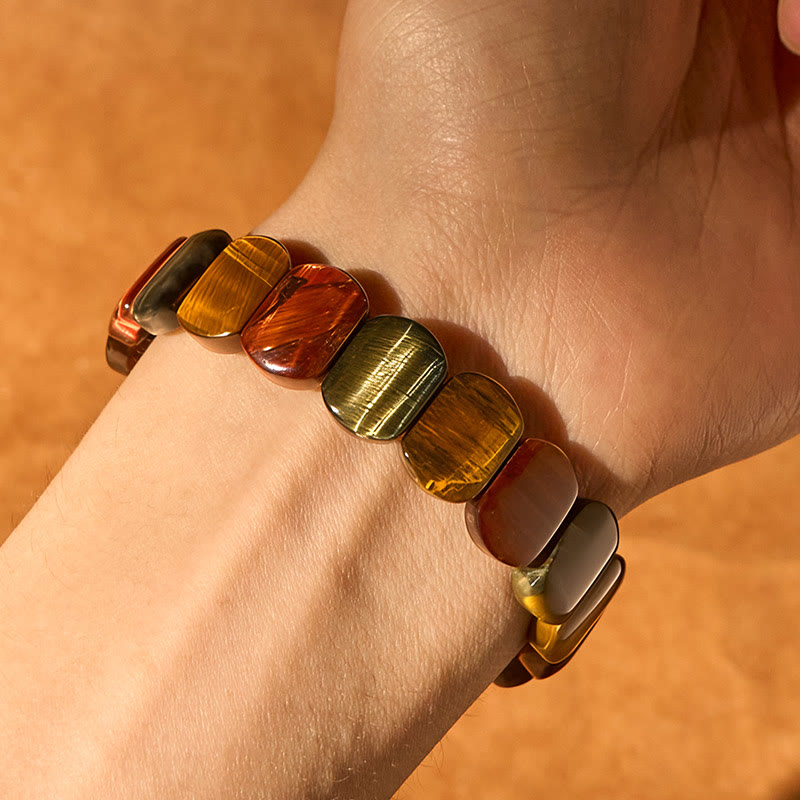 Fortune Jewel Natural Colored Tiger Eye Oval Beads Strength Bracelet