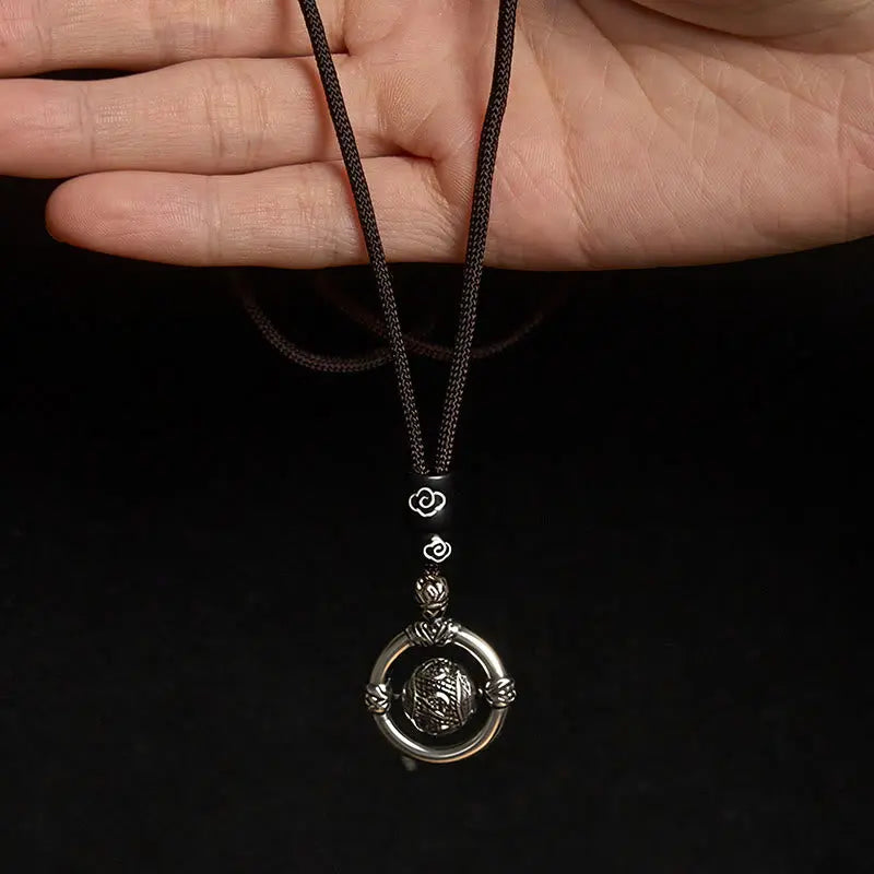 Fortune Jewel Om Mani Padme Hum Copper Plated Silver Wealth Rotating Necklace Pendant Fortune Jewel