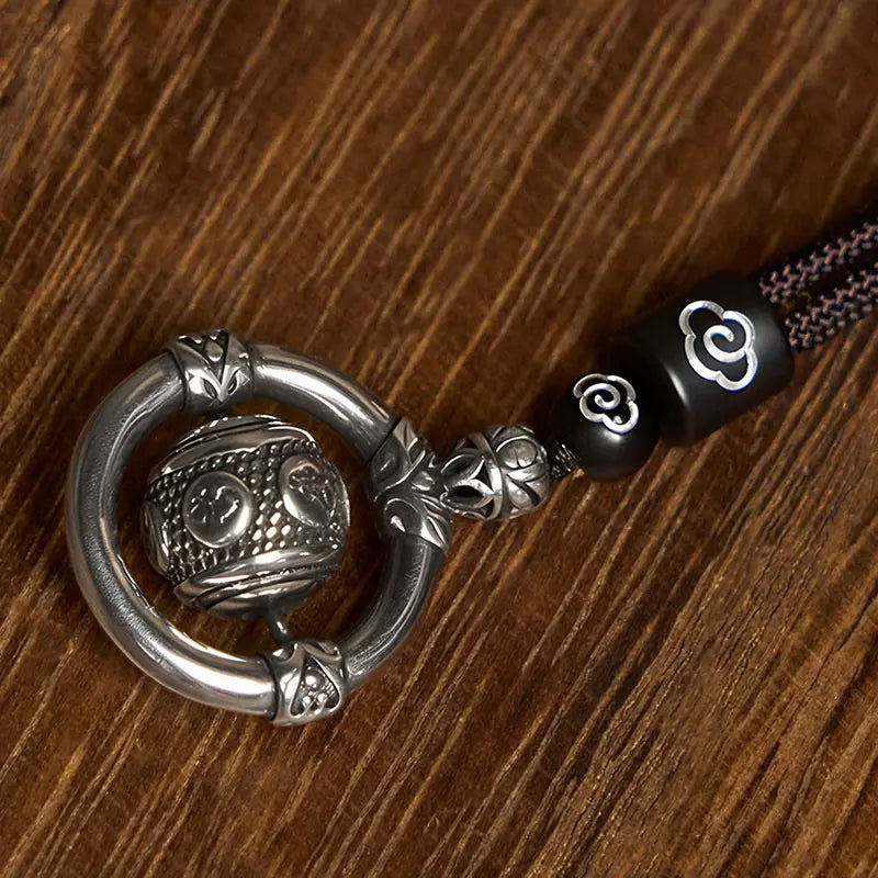 Fortune Jewel Om Mani Padme Hum Copper Plated Silver Wealth Rotating Necklace Pendant Fortune Jewel