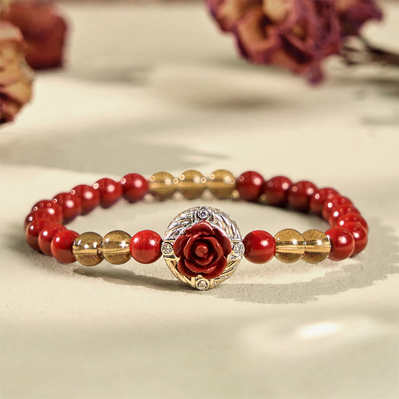 Fortune Jewel Cinnabar Angora Red Shell Pearl Rose Petals Calm Bracelet
