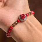 Fortune Jewel Cinnabar Angora Red Shell Pearl Rose Petals Calm Bracelet