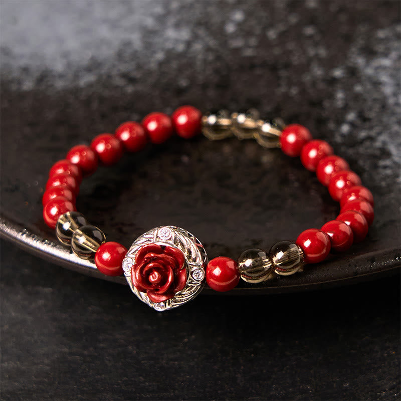 Fortune Jewel Cinnabar Angora Red Shell Pearl Rose Petals Calm Bracelet